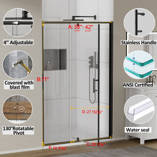 CALYZ Pivot Glass Shower Door 38-42"W x 71"H