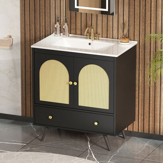 Sigsoul 30 Inch Rattan Bathroom Vanity | Black