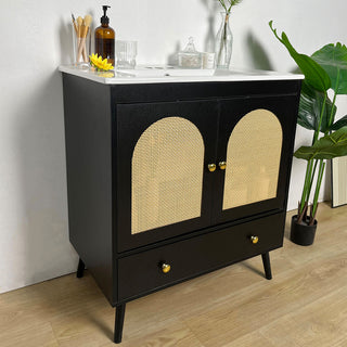 Sigsoul 30 Inch Rattan Bathroom Vanity | Black