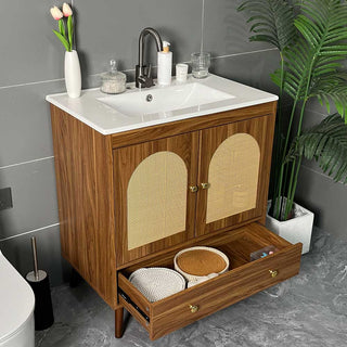 Sigsoul 30 Inch Rattan Bathroom Vanity | Walnut