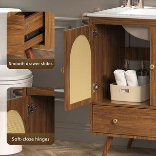 Sigsoul 30 Inch Rattan Bathroom Vanity | Walnut