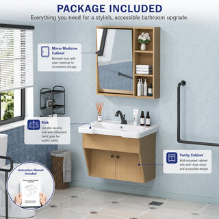 Sigsoul 24" ADA Compliant Vanity | Floating Bathroom Cabinet Sink Mirror Set