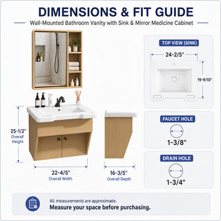Sigsoul 24" ADA Compliant Vanity | Floating Bathroom Cabinet Sink Mirror Set