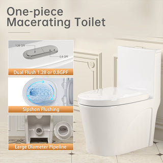 SNFLEX One-Piece Macerating Toilet | 5" Slim Tank Upflush Toilet System